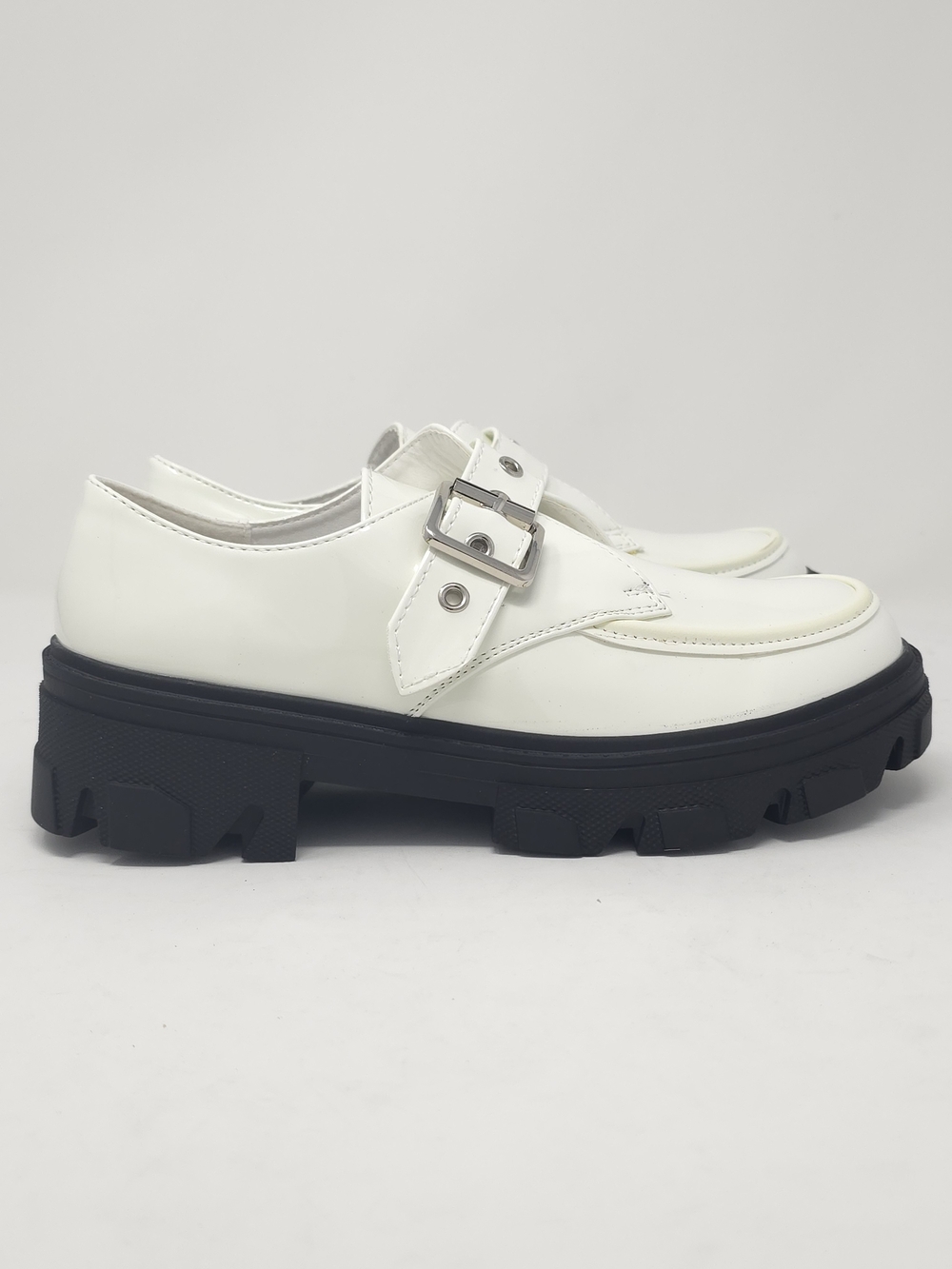 White Chunky Platform Loafers Buckle Strap Lug Sole Slip On Casual Trendy - Picture 3 of 9